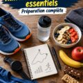 Femme prenant un repas nutritif avant le marathon, mettant en avant des aliments sains et énergétiques.