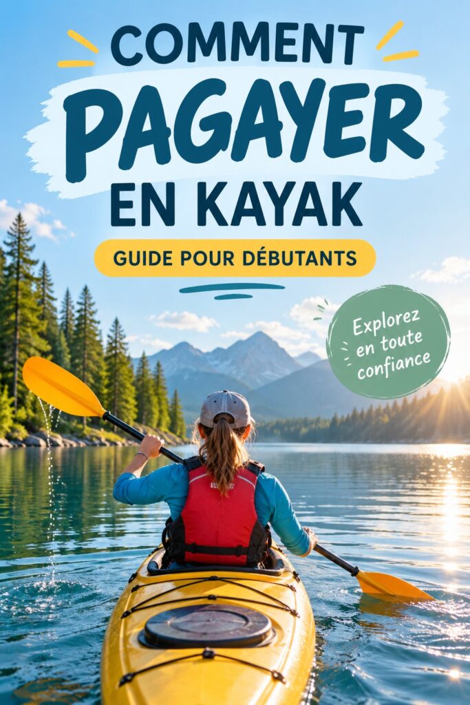Une femme souriante pagayant en kayak sur un lac paisible, profitant de la nature.