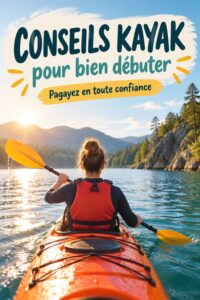femme débutante pagayant sur un lac en kayak