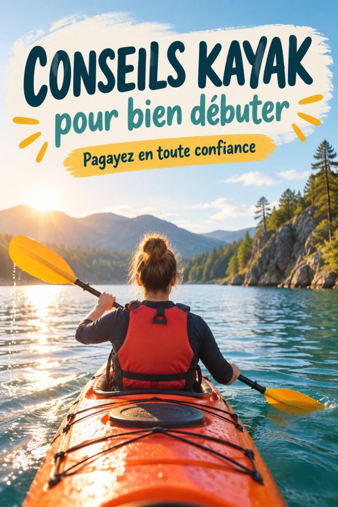 femme débutante pagayant sur un lac en kayak