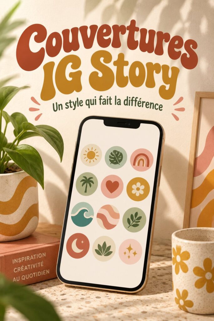 Exemple de couvertures Instagram colorées et tendance sur un smartphone