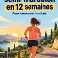 Vue d'une coureuse en train de participer au demi-marathon de Belfast avec un paysage urbain en arrière-plan.