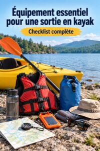 Une femme souriante prépare son kayak pour une aventure en pleine nature.
