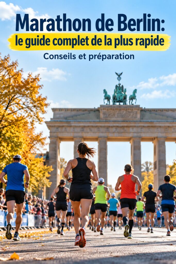 Coureuse enthousiaste participant au marathon de Berlin, entourée d'une foule encouragée.