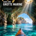 Vue d'une femme naviguant en kayak dans une grotte marine