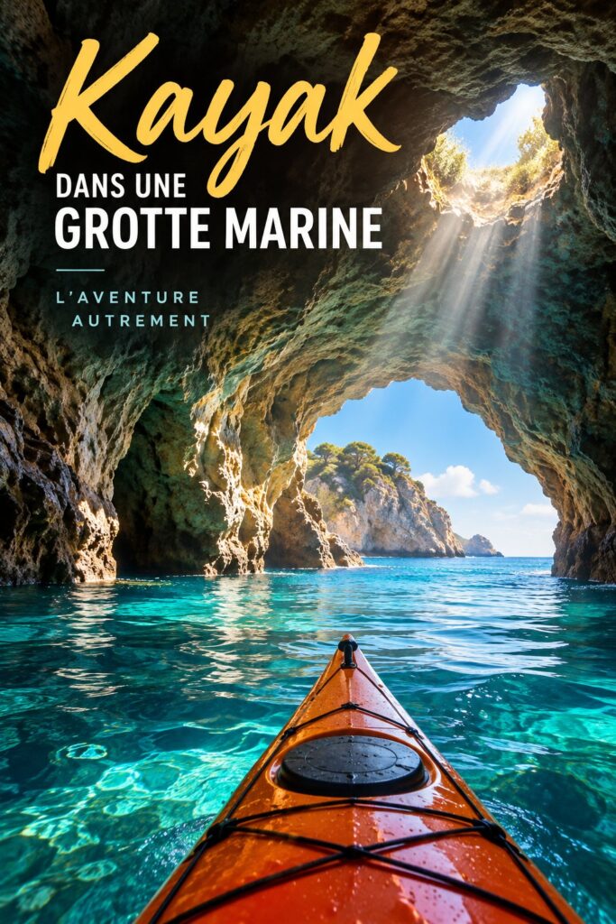 Vue d'une femme naviguant en kayak dans une grotte marine