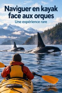 Kayak sur une mer calme avec des orques nageant à proximité