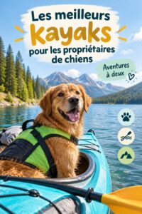 Un kayak sur l'eau avec un chien joyeux à bord, prêt pour l'aventure.