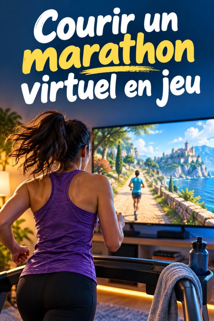 Femme courant tout en jouant à MarathonTheGame, illustrant le plaisir du running