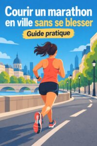 Coureuse urbaine en plein marathon sur route pavée.