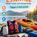 Vue d'un kayak et de son équipement essentiel sur un rivage