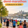 Un groupe de femmes participant à un semi-marathon dans un cadre naturel magnifique.