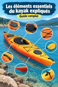 Un kayak sur un lac tranquille, illustrant ses différentes parties essentielles pour la navigation.