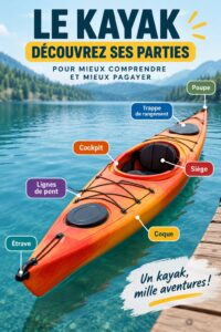 Une vue d'un kayak avec ses différentes parties identifiées.