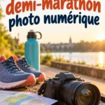 Coureuse prenant une photo vibrante lors d'un semi-marathon, mettant en avant l'énergie de l'événement