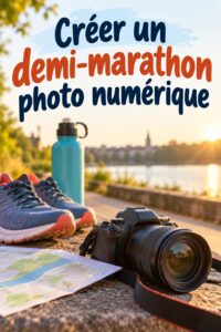 Coureuse prenant une photo vibrante lors d'un semi-marathon, mettant en avant l'énergie de l'événement