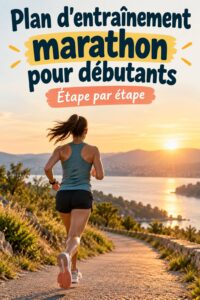 Femme courant dans un parc, se préparant pour un marathon avec un plan d'entraînement.