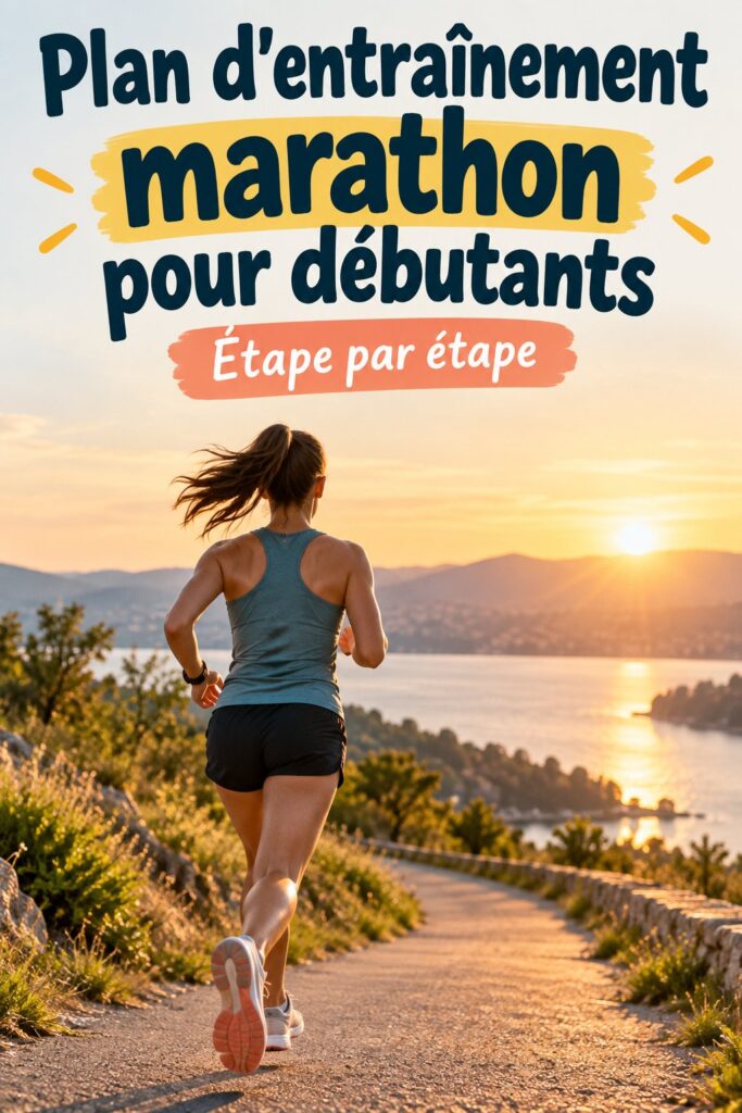 Femme courant dans un parc, se préparant pour un marathon avec un plan d'entraînement.