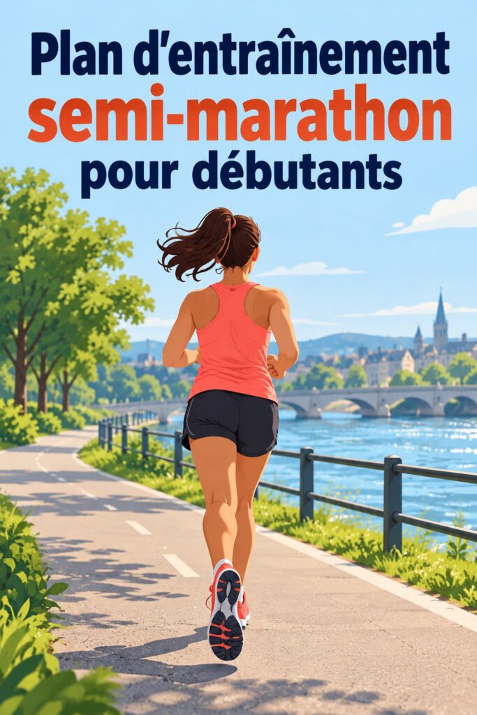 Femme courant sur la route, se préparant pour un semi-marathon.