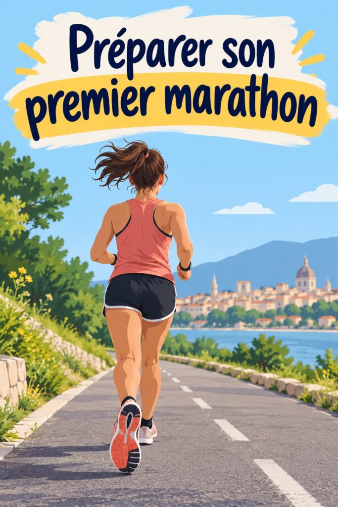 Femme souriante franchissant la ligne d'arrivée lors de son premier marathon