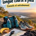 Femme courant lors d'un Long Run Day, avec des paysages naturels en arrière-plan.