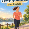 Femme courant dans un marathon en milieu urbain, souriante et concentrée.