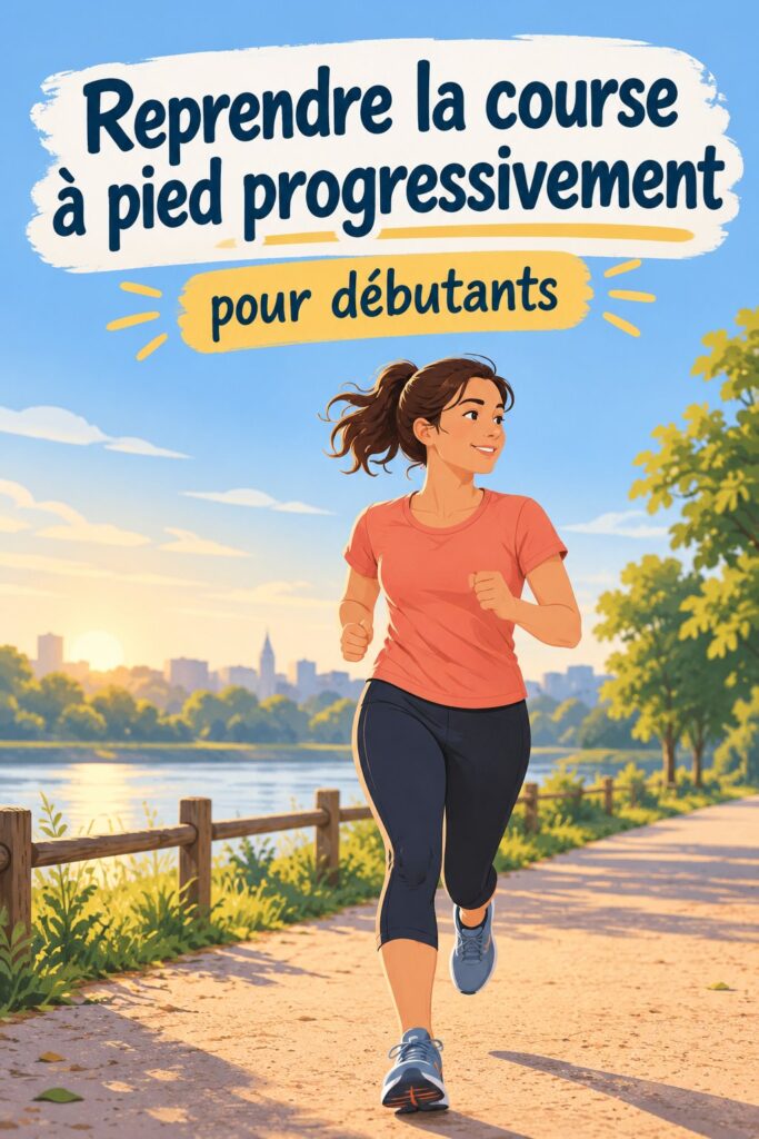 Femme courant dans un marathon en milieu urbain, souriante et concentrée.