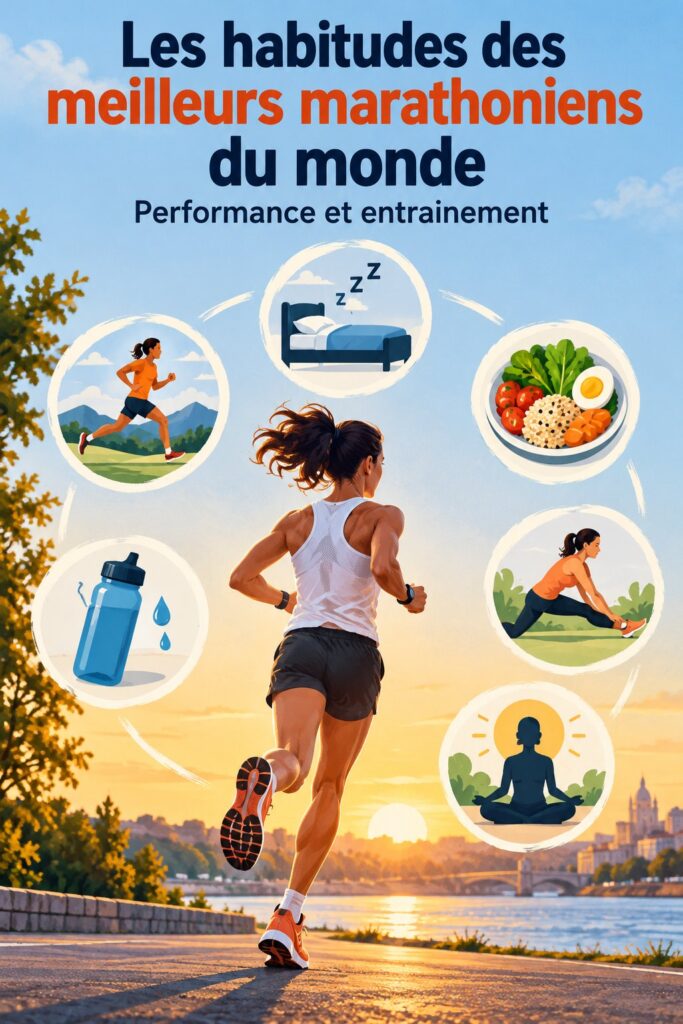 Femme courant lors d'un marathon, concentrée sur sa performance