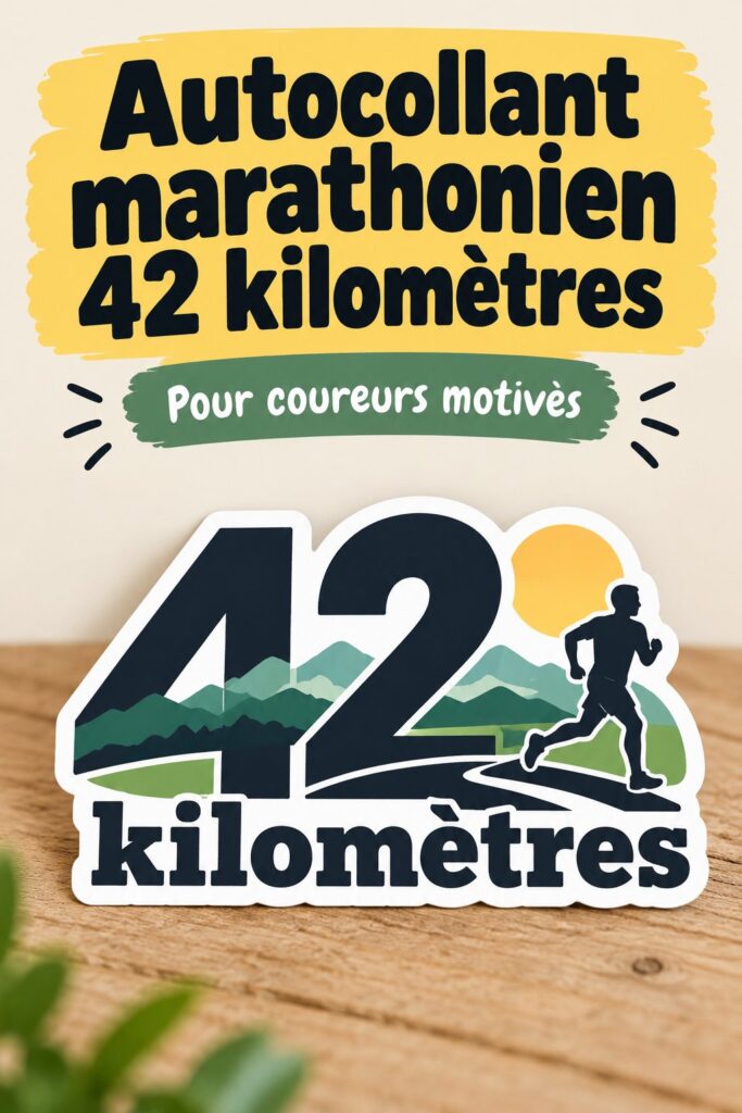 Sticker typographique affichant la distance d'un marathon sur un fond coloré, idéal pour les passionnés de course.