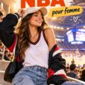 Femme portant une tenue de match NBA élégante tout en soutenant son équipe.